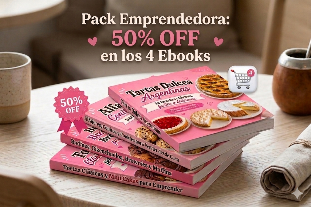 Pack Emprendedora: 50% OFF en los 4 Ebooks PACK EMPRENDEDOR DULCE – 4 EBOOKS con 50% OFF